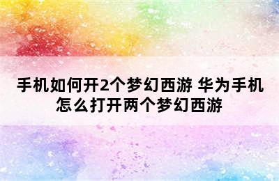 手机如何开2个梦幻西游 华为手机怎么打开两个梦幻西游